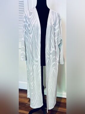 Chico's White and Silver Zebra Open-Front Long Cardigan.  Size 3 (XL). NWT